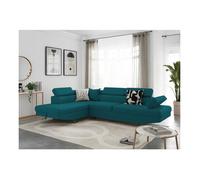 Canapé d'angle gauche 5 places RIO convertible avec coffre en tissu - Bleu - L271 x P192 x H70cm - LOUNGITUDE