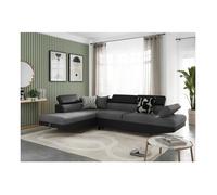 Canapé d'angle gauche 5 places RIO convertible avec coffre en tissu et simili - Gris/Noir - L271 x P192 x H70cm - LOUNGITUDE