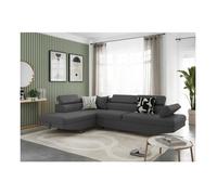 Canapé d'angle gauche 5 places RIO convertible avec coffre en tissu - Gris foncé - L271 x P192 x H70cm - LOUNGITUDE