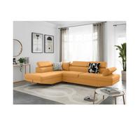 Canapé d'angle gauche 5 places RIO convertible avec coffre en tissu - Jaune ocre - L271 x P192 x H70cm - LOUNGITUDE