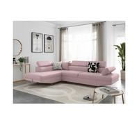 Canapé d'angle gauche 5 places RIO convertible avec coffre en tissu - Vieux rose - L271 x P192 x H70cm - LOUNGITUDE