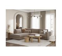 Canapé d'angle gauche BELAMI XXL 6 places en velours côtelé - Taupe - L303 x P228 x H86cm - LOUNGITUDE