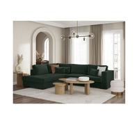 Canapé d'angle gauche BELAMI XXL 6 places en velours côtelé - Vert foncé - L303 x P228 x H86cm - LOUNGITUDE