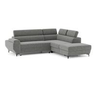 Canapé d'angle gauche convertible - 3 places - JAVA - Tissu Anthracite - Têtières et coffre - 262 x 235 x 96 cm - CONFORTEAM