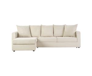 Canapé d'angle gauche convertible 4 places en tissu velours côtelé beige avec matelas 13 cm BACIO