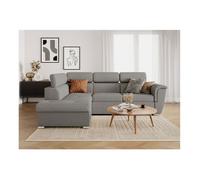 Canapé d'angle gauche convertible 4 places PAOLA avec coffre en tissu - Gris clair - L252 x P188 x H76cm - LOUNGITUDE