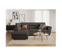 Canapé d'angle gauche convertible 4 places PAOLA avec coffre en tissu - Gris foncé - L252 x P188 x H76cm - LOUNGITUDE