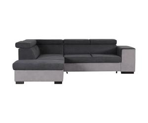 Canapé d'angle gauche convertible + coffre 5 places - Tissu gris - L 271 x P 220 x H 77 cm - ARMSTRONG - Fabriqué en Ukraine
