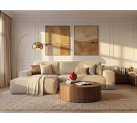Canapé d'angle gauche convertible en velours côtelé beige AMELIA