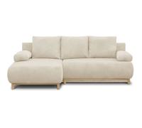 Canapé d'angle gauche convertible MIKA 3 places - Velours côtelé beige - Coffre de rangement - L218 x P98/145 x H84 cm