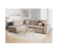 Canapé d'angle gauche convertible PAOLA 4 places avec coffre en tissu - Beige - L261 x P198 x H80cm - LOUNGITUDE