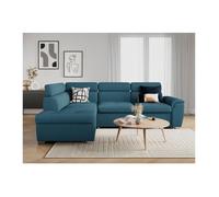 Canapé d'angle gauche convertible PAOLA 4 places avec coffre en tissu - Bleu - L261 x P198 x H80cm - LOUNGITUDE
