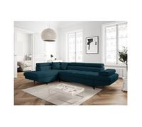 Canapé d'angle gauche convertible RIO Scandinave avec coffre en tissu - Bleu, Pieds noir - L271 x P192 x H70cm - LOUNGITUDE