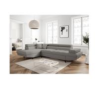 Canapé d'angle gauche convertible RIO Scandinave avec coffre en tissu - Gris clair, Pieds noir - L271 x P192 x H70cm - LOUNGITUDE