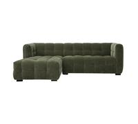 Canapé d'angle gauche design 3 places en tissu effet velours vert kaki CORTO