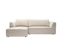 Canapé d'angle gauche design en tissu effet velours texturé beige 3 places GRAMMY