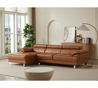 Canapé d'angle gauche en cuir premium camel EXCELSIORA