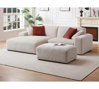 Canapé d'angle gauche et pouf en velours côtelé beige TIRONO de Maison Céphy