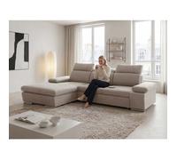 Canapé d'angle Gauche PABLO - 5 places - Convertible avec Coffre - Tissu Velours Mélangé - Beige