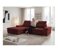 Canapé d'angle Gauche PABLO - 5 places - Convertible avec Coffre - Tissu Velours Mélangé - Rouge