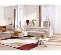 Canapé d'angle gauche relax avec assise coulissante électrique en tissu beige MONISO