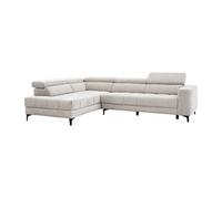 Canapé d'angle gauche relax avec assise coulissante électrique en tissu beige MONISO