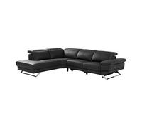 Canapé d'angle gauche relax électrique en cuir de vachette noir PUNO II