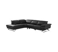 Canapé d'angle gauche relax électrique en cuir de vachette noir PUNO II