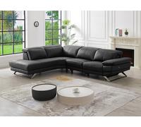 Canapé d'angle gauche relax électrique en cuir de vachette noir PUNO II