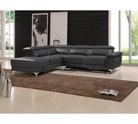 Canapé d'angle gauche relax électrique en cuir gris anthracite PASCALINE