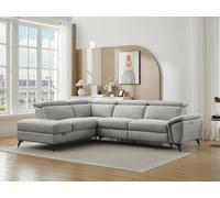 Canapé d'angle gauche relax électrique en tissu chiné gris clair CADILO