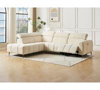 Canapé d'angle gauche relax électrique en tissu texturé beige CALDORIA