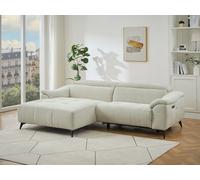 Canapé d'angle gauche relax électrique en tissu texturé blanc cassé CLIMOTA