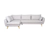 Canapé d'angle gauche scandinave 5 places en tissu gris clair chiné et bois clair CREEP
