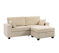 Canapé d'angle - HOMCOM - 3 places - pouf de rangement - assise large, 2 coussins - velours côtelé - 216 x 151 x 94 cm - beige