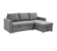 HOMCOM Canapé d'angle Convertible canapé lit canapé 3 Places modulable avec méridienne réversible, Coffre de Rangement intégré et 3 Coussins de Dossier, Tissu Aspect Lin, Gris