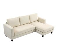 Canapé d'angle - HOMCOM - en velours côtelé - 3 places - méridienne et coussin à ressorts épais - largeur 214 cm - beige