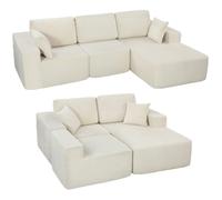 Canapé d'angle - HOMCOM - modulable - 2 en 1 - 3 places - larges assise et accoudoirs, 2 coussins - velours côtelé - 267cm - crème