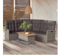 vidaXL Canapé d'angle avec fonction couchage et coussins – Gris poly rotin