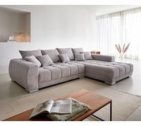 Canapé-d'angle Josea 300x220 cm velours côtelé gris argenté méridiènne droite
