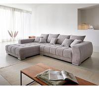 Canapé-d'angle Josea 300x220 cm velours côtelé gris argenté méridiènne gauche