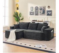 Canapé d'angle L, conception modulaire, tissu chenille, canapé convertible, 3 places avec chaise longue, sans assemblage requis,noir