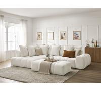 Canapé d'angle L convertible coffre EVEREST tissu chiné avec pouf blanc angle gauche BOBOCHIC 4 places Angle gauche Blanc