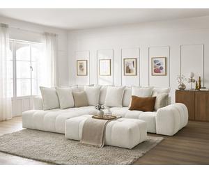 Canapé d'angle L convertible coffre EVEREST tissu chiné avec pouf blanc angle gauche BOBOCHIC 4 places Angle gauche Blanc