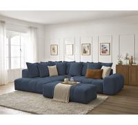 Canapé d'angle L convertible coffre EVEREST tissu chiné avec pouf bleu foncé angle gauche BOBOCHIC 4 places Angle gauche Bleu foncé