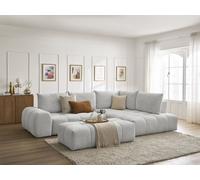 Canapé d'angle L convertible coffre EVEREST tissu chiné avec pouf gris clair angle droit BOBOCHIC 4 places Angle droit Gris clair