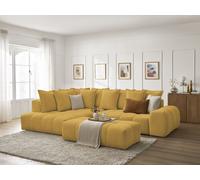 Canapé d'angle L convertible coffre EVEREST tissu chiné avec pouf jaune angle gauche BOBOCHIC 4 places Angle gauche Jaune
