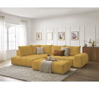 Canapé d'angle L convertible coffre EVEREST tissu chiné avec pouf jaune angle gauche BOBOCHIC 4 places Angle gauche Jaune
