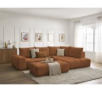 Canapé d'angle L convertible coffre EVEREST tissu chiné avec pouf orange angle droit BOBOCHIC 4 places Angle droit Orange
