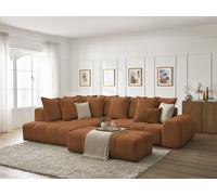 Canapé d'angle L convertible coffre EVEREST tissu chiné avec pouf orange angle gauche BOBOCHIC 4 places Angle gauche Orange
